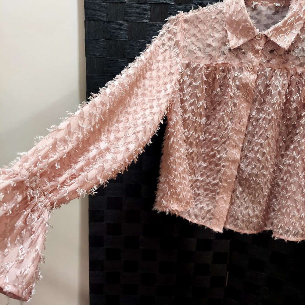 Pink Textured Button-Down Blouse - Picture 2 of 4